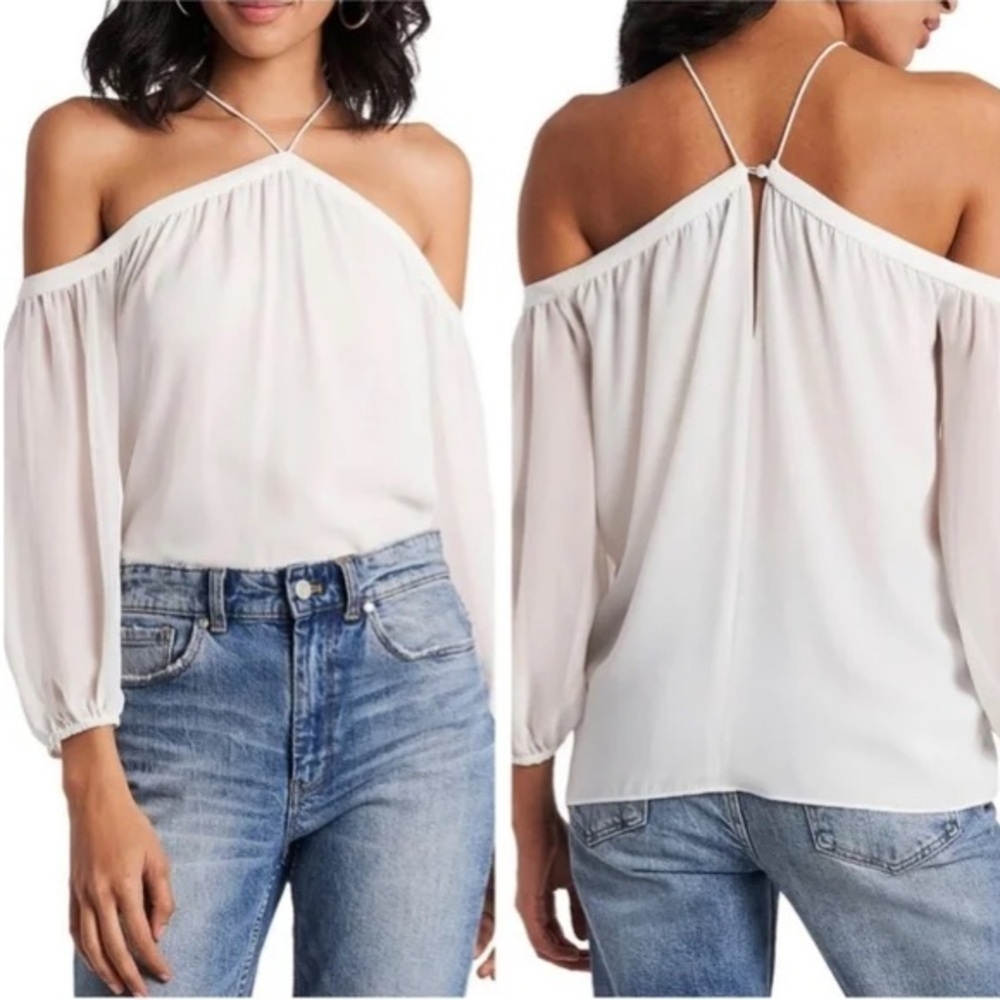 *NWT* 1.STATE Women’s Desert Mocha Cold-Shoulder Blouse, Size Small - Picture 2 of 12